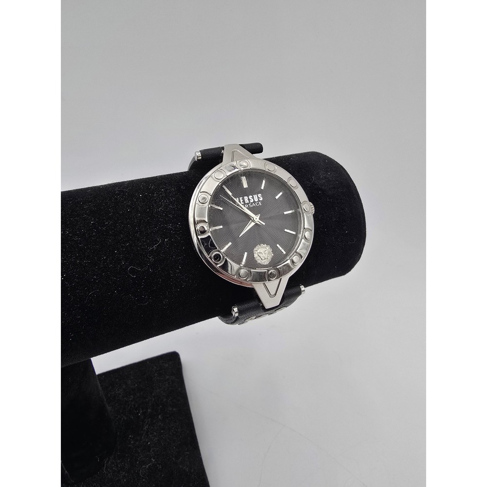 Versus Versace SCM02 0016 Stainless Steel Watch Black Leather Eyelets Strap 38mm
